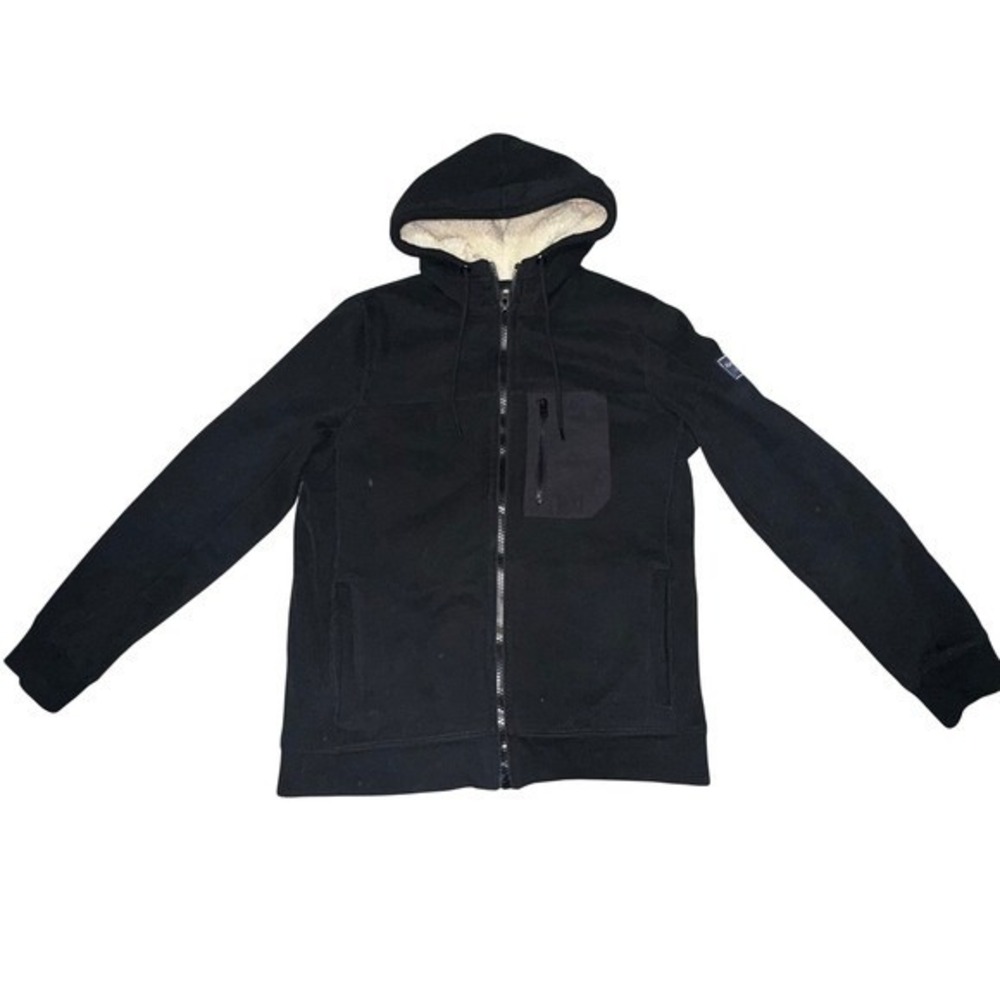 Vintage  Abercrombie & Fitch Mens Black Sherpa Lined Full Zip Hoodie  M Y2K